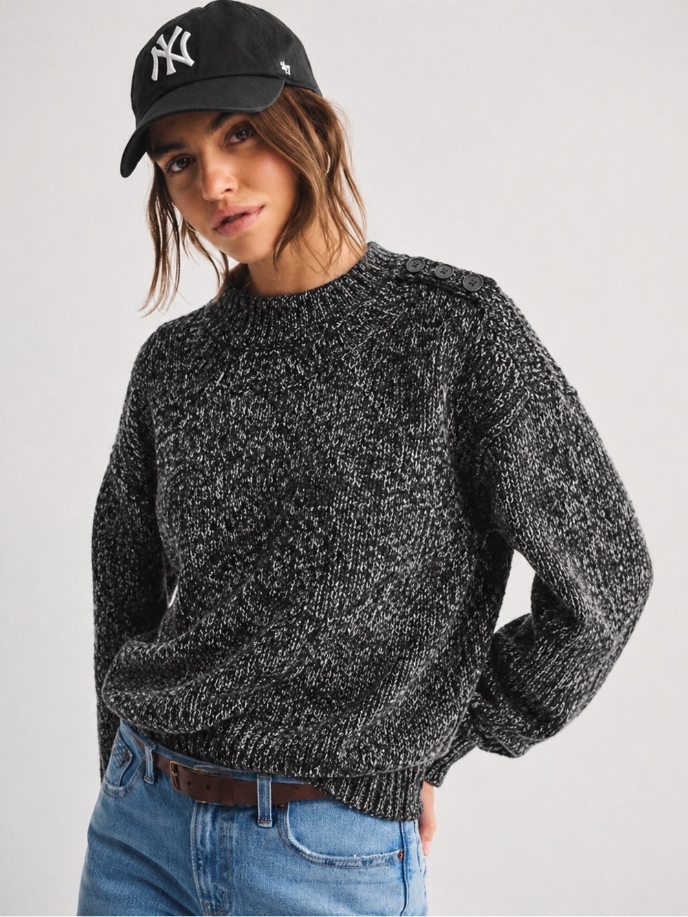 Knit Marble Black White Sweater S